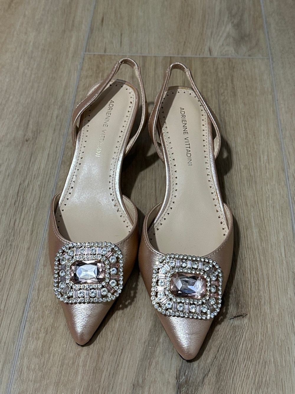Adrienne Vittadini Metallic Rose Slingback Flats with Crystal Buckles